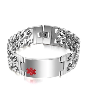 Bracelet Alerte Médicale en Acier Inoxydable pour Hommes Chaîne à Double Rang Étoile de la Vie Identification Médicale
