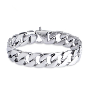 Classic Men Titanium Steel Cuban Link Chain Bracelet Polished Silver Color Tough Geometric Fashion Jewelry Accessory Gift