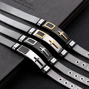 Verstellbare Titanstahl-Netzarmbänder mit Kreuzmotiv in Silber, Schwarz und Gold-Finishes