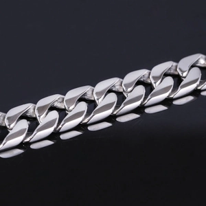 Polished silver stainless steel Cuban link bracelet for men with mirror finish