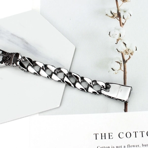 Vintage stainless steel Cuban link bracelet for men with engraved vine patterns