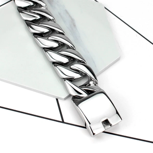 Heavy polished stainless steel Cuban link bracelet for men with secure box clasp closure