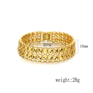 Men's 18K gold plated wide link bracelet with hollow geometric design 20cm length
