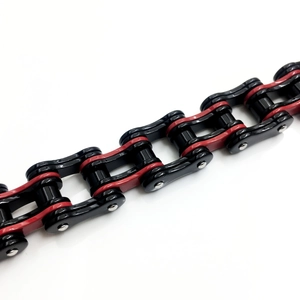 Fashionable men's red and black stainless steel chain bracelet with mechanical link design