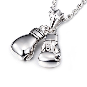Men Stainless Steel Boxing Glove Pendant Necklace Polished Silver Sports Hip Hop Jewelry With Rope Chain Accessory Gift