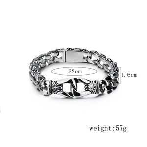 Vintage stainless steel punk bracelet for men with intricate totem engravings on silver links