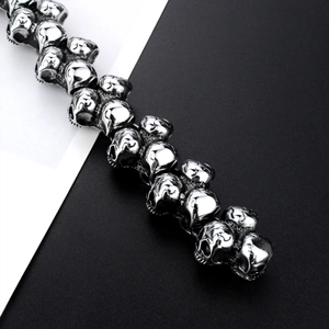 Retro punk titanium steel skull bracelet for men featuring high-detail silver link chain