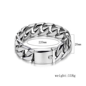 Polished silver titanium steel Cuban link bracelet, 20mm width and 220mm length