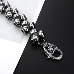 Retro stainless steel skull bracelet with gothic cross clasp design for men