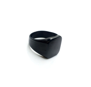 Minimalist black stainless steel signet ring for men with smooth trapezoid surface