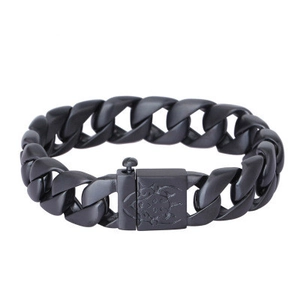 Bracelet Gourmette en Acier Inoxydable Noir Mat pour Homme Avec Fermoir Carré Gravé de Crâne Bijoux Gothic Punk Hip Hop