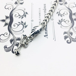 Retro dragon head stainless steel bracelet with vintage T-bar closure and fox tail chain