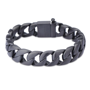 Bracelet gourmette noir mat en acier titane pour hommes avec fermoir industriel