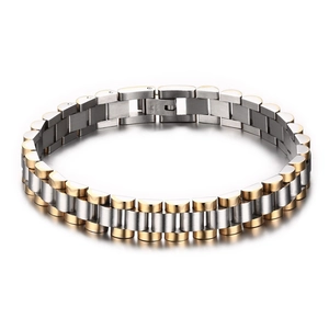 Klassieke tweekleurige roestvrijstalen schakelarmband voor heren in zilver en goud