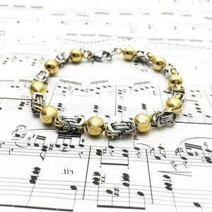 Herren Edelstahl Byzantinisches Armband Zweifarbig Gold Silber Kettenglied Maskuliner Modeschmuck Zubehör Geschenk