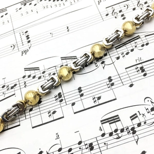 8mm zweifarbiges Edelstahl-Gliederarmband mit Goldkugeln und silbernen U-Gliedern