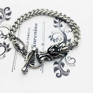 Retro oxidized stainless steel curb chain bracelet with dragon toggle clasp for men