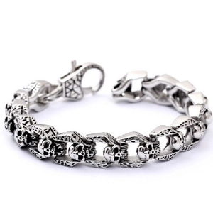Vintage Stainless Steel Skull Link Bracelet For Men Punk Gothic Skeleton Chain Bracelet Retro Blackened Jewelry Gift