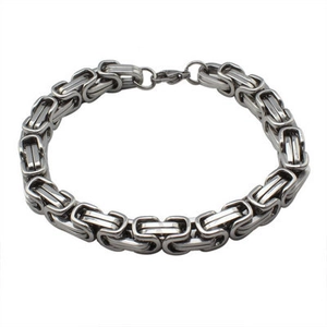 Bracciale da uomo in acciaio inossidabile argento con maglia bizantina e chiusura a moschettone