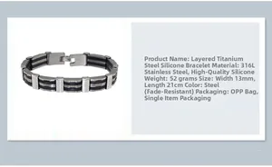 Detail showing 316L stainless steel and black silicone bracelet with 13mm width dimensions