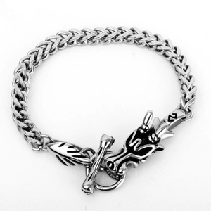 Men Retro Dragon Head Titanium Steel Bracelet Heavy Metal Punk Rock Wheat Chain Bangle Antique Silver Jewelry Cool Gift