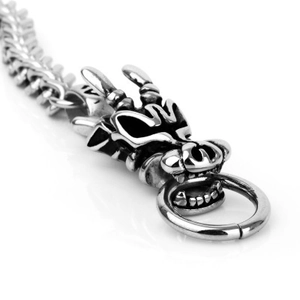 Men's titanium steel dragon head bracelet with detailed scale links and silver finish