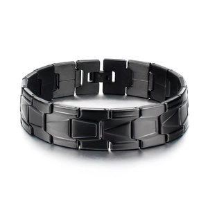 Men Matte Black Stainless Steel Geometric Link Bracelet Industrial Minimalist Jewelry Punk Style Hand Chain For Men