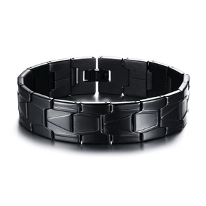 Minimalist black stainless steel link bracelet for men with matte and polished finish