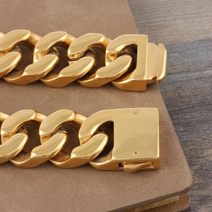 Chunky gold stainless steel Cuban link bracelet for men with secure box clasp