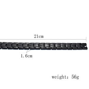 Black titanium steel men's chain bracelet with geometric links, 21cm length and 1.6cm width