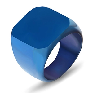 Deep blue square signet ring for men in matte finish durable stainless steel