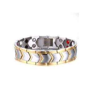 Men Magnetic Therapy Titanium Steel Bracelet Two Tone Gold Silver Stainless Steel Link Bracelet For Health Bio Energy Fashion Wristband Jewelry