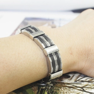 Men's titanium steel and black silicone bracelet with modular mechanical industrial design