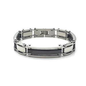 Detail of classic men's stainless steel segment bracelet with black matte inlays