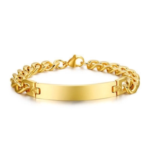 Korean Fashion Stainless Steel Cuban Link ID Bracelet For Men Gold Plated Geometric Polished Metal Plate Bracelet Jewelry