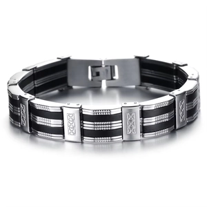Men Industrial Titanium Steel Silicone Bracelet Geometric X Pattern Fashion Jewelry Stainless Steel Wristband For Men Gift