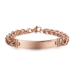 Stainless Steel Rose Gold Plated ID Bracelet For Men Women Curb Chain Curved Plate Blank Metal Tag Bracelet Fashion Jewelry Gift