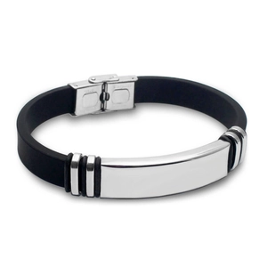 Bracelet Minimaliste en Silicone et Acier Inoxydable pour Hommes Plaque Métallique Polie Bijoux Sportifs Cadeau Pour Lui