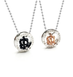 Classic crown rhinestone couple necklaces with Keep Me In Your Heart engraving