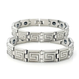 Titanium Steel Magnetic Therapy Couple Bracelets Greek Key Meander Design Health Energy Jewelry For Men Women