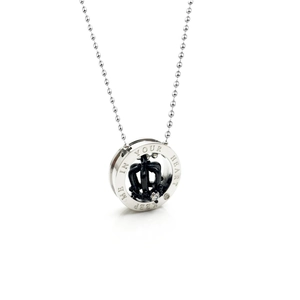 Classic crown ring pendant necklace in black and silver with polished bead chain