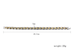 Bracelet magnétique bicolore argent et or en acier inoxydable tressé pour femme 7mm