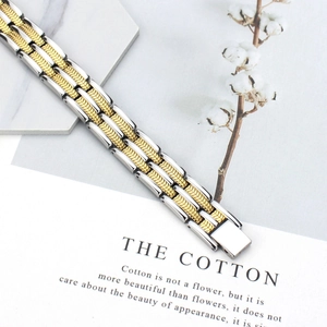 Titanium steel two-tone magnetic link bracelet for men with gold and silver polished finish