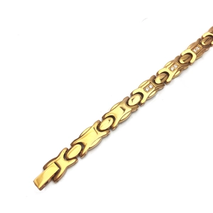 Élégant bracelet magnétique en acier inoxydable doré avec zircon et détails de pierre noire