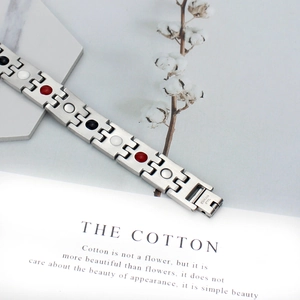 Titanium steel magnetic bracelet for men featuring silver links with health stone inserts