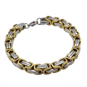Bracciale bizantino bicolore da uomo in acciaio inossidabile con chiusura a moschettone