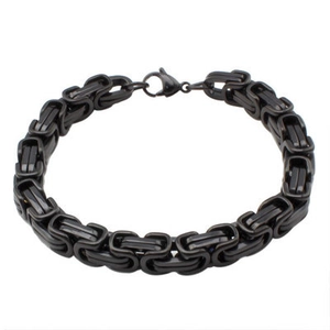 Bracciale da uomo bizantino in acciaio al titanio nero con robusta chiusura a moschettone