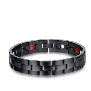 Bracelet de Magnétothérapie en Acier au Titane pour Homme Noir Mat Placage IP Acier Inoxydable Bijoux de Santé Bio Énergie