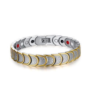 Men Stainless Steel Magnetic Health Bracelet Two Tone Gold Silver Fish Scale Design Bio Energy Magnetic Therapy Link Chain
