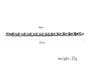 Men's titanium steel link bracelet with 9mm width and 22cm length in silver finish